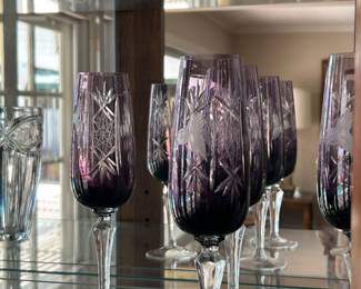 Bohemia Czech Amethyst  champagne flutes. 