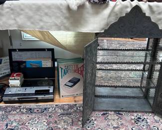 Vintage cassette recorders and tin cabinet