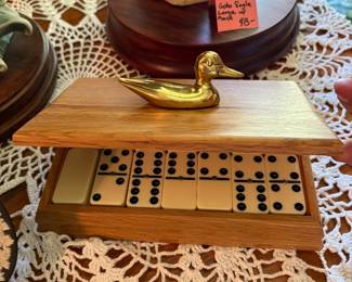 Oak Duck box with Dominoes 