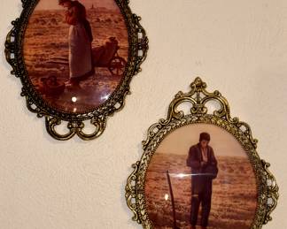 Oval Brass Convex Bubble Glass Picture Frames Farmer Wife  Vintage