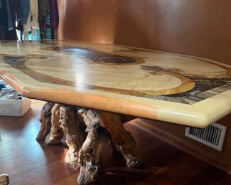 Pietra Dura Table with Driftwood Base