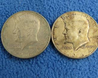 Lot 78. Two silver 1964 Kennedy half dollars