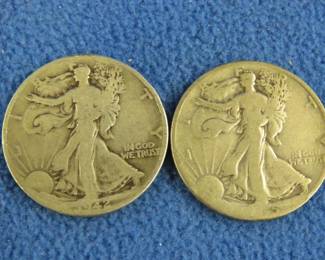 Lot 25. 1942D and 1945D Walking Liberty half-dollars