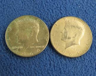 Lot 76. Two silver 1964 Kennedy half dollars