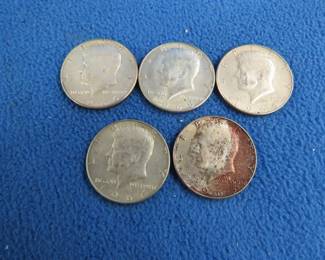 Lot 71. Five 40% silver Kennedy half dollars