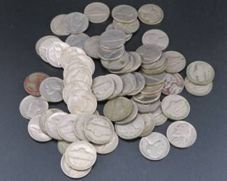 Lot 257. 62 mid-century Jefferson nickels