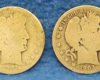 Lot 123. Two 1903 S Barber Head half dollars