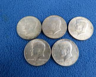 Lot 72. Five 40% silver Kennedy half dollars