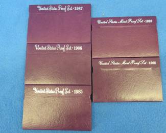 Lot 205. Five US Mint Proof Sets. 1985-1989