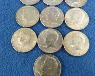 Lot 22. Ten 40% silver Kennedy half dollars