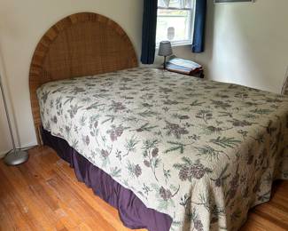 Queen Bed with Vintage Rattan Headbord