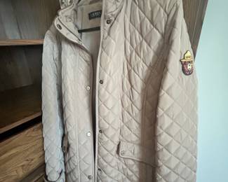 Large  Ralph Lauren hooded diamond quilted jacket in a beige color.