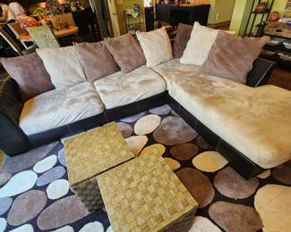Leather and Microfiber Suede Sectional Sofa