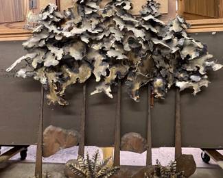Vintage Mid-Century Brutalist Torch-Cut Metal Tree Sculpture