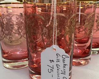 Cranberry Gold Gilt Glasses