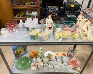 Assorted Glass and Ceramic Pieces, Vintage 1961 Mattel Barbie Doll Case Carrier, Antique Cranberry Glass