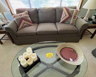 Classic Ethan Allen Roll-Arm Upholstered Three-Seat Sofa
