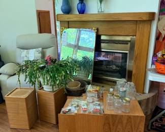 Vases, mirror, nesting end table, antique containers
