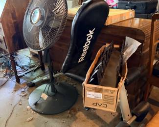 Weight bench, floor fan