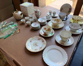 Tea cups and saucers, mini tea set, collectable spoons