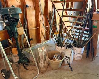 Boat motor, gardening stakes