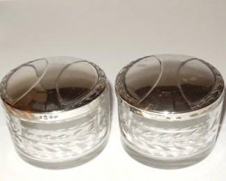 Pair/sterling dresser jars/what-not boxes