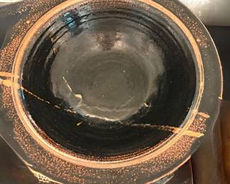 Very large handmade pottery bowl (signature illegible)