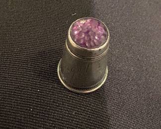 Sterling silver thimble with agate top