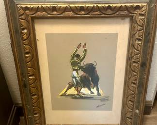 Vintage Bull and Matador picture signed