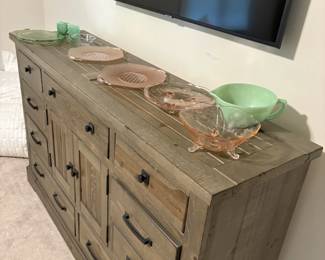 Beautiful antique depression glass and another piece of the bedroom set!