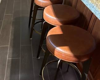 Set of 4 CB2 Leather bar stools, excellent shape!