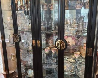 (2) American Martinsville, black lacquer style curio cabinet