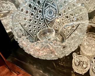 Smith Glass Daisy & Button Punch Bowl & Cups
