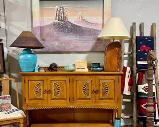 WESTERN DECOR-KIVA LADDERS, METAL HORSE HITCHING POST, CONTEMPORARY SOUTHWEST-ALBUQUERQUE NM DESIGN BUFFET, AZTEC PLACEMATS AND RUNNERS