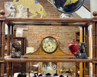 HORSE DECOR, VINTAGE GLOBE, MANTLE CLOCK, AFRICAN FIGURINES, TALAVERA