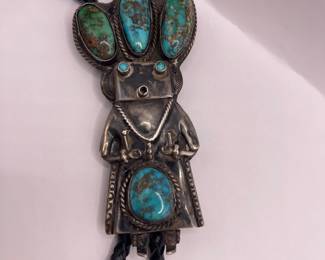 OLD STERLING KACHINA BOLO WITH TURQUOISE