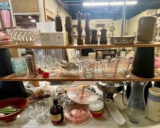 KITCHENWARES & PINK DEPRESSION GLASS