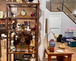 BAMBOO LOOK MCM WOOD SHELF WITH GLASS SHELVES