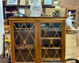 EDUARDIAN ASTRAL DISPLAY CABINET, BRASS AND COPPER DECOR