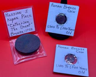 1770’S RUSSIAN BRONZE COIN, ROMAN BRONZE COINS 1,200-1,500 YEARS OLD