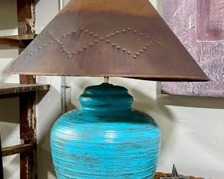 RUSTIC LAMP WITH PUNCH TIN SHADE