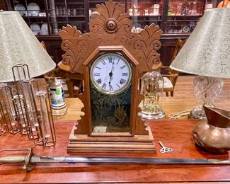 VINTAGE SWORD, CLOCK, COPPER PITCHER
