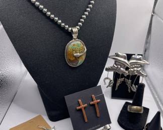 STERLING AND TURQUOISE JEELRY-SOME NATIVE AMERICAN SIGNED