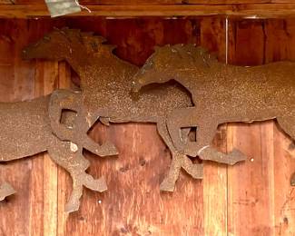 RUSTIC METAL RUNNING HORSES WALL DECOR