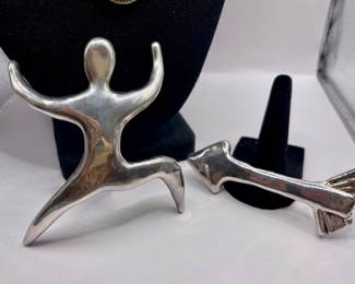 VINTAGE MODERNIST STERLING MAN PIN, MODERNIST STERLING ARROW PIN