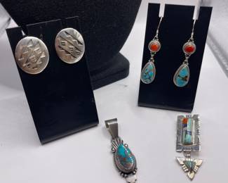 STERLING SILVER AND TURQUOISE JEWELRY-SOME NATIVE AMERICAN