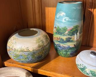 The family has put their owns prices on the pottery in this photo and they are firm prices so these pieces will not be discounted