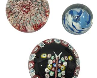 Three Vintage Art Glass Paperweights, MILLEFIORI, GLASS EYE STUDIOS