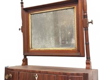 Antique English Mahogany Bowfront Shaving Mirror 