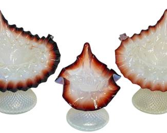 Three Oxblood and Opalescent Art Glass Jack In The Pulpit Vases